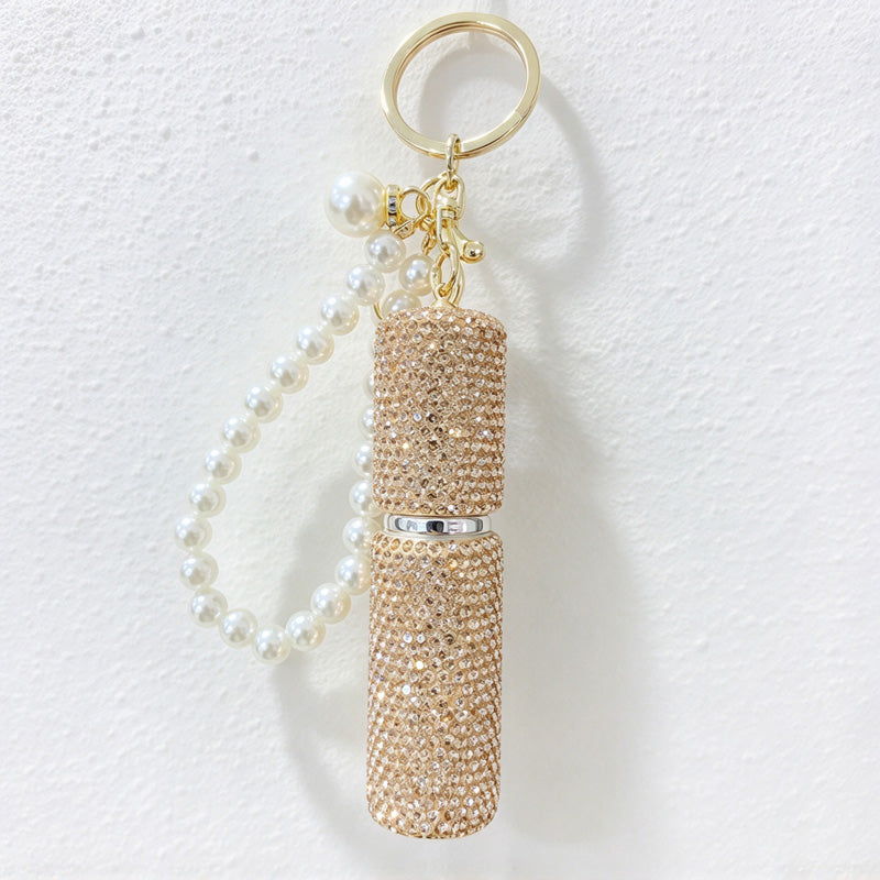 CouldNook Rhinestone Perfume Bottle Keychain - Beaded Loop and Rounded Cap