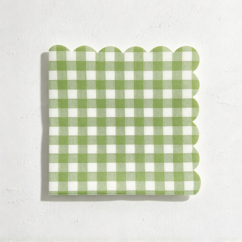 CouldNook Gingham Paper Napkin Set - Scalloped Edges and Square Shape