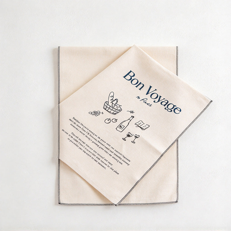 CouldNook Illustrated Cotton Table Napkin - Cafe Prints And Dark Edging