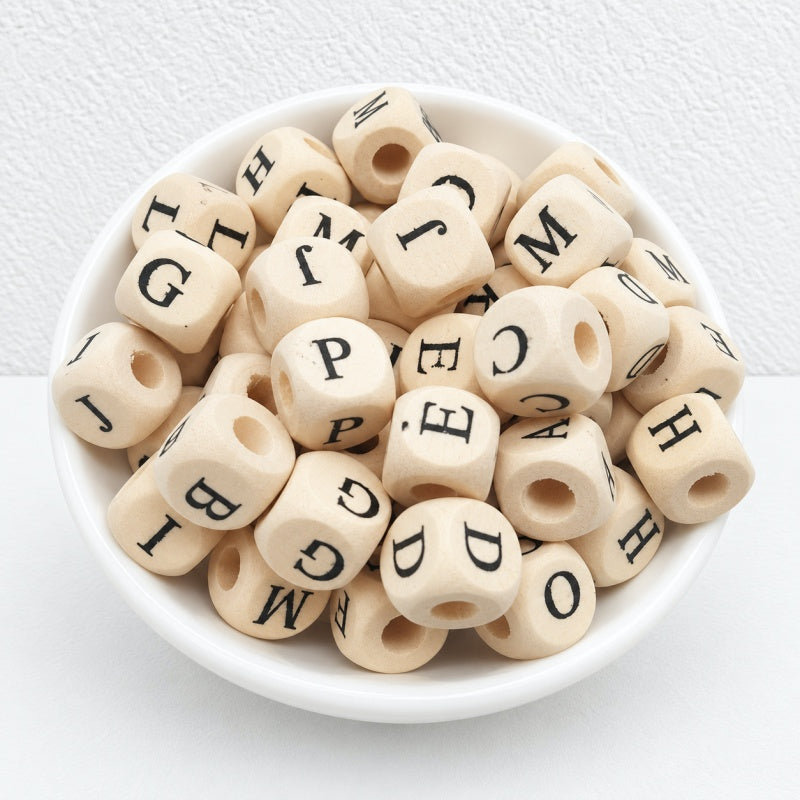 CouldNook Wood Alphabet Beads - Rounded Cubes and Letter Faces