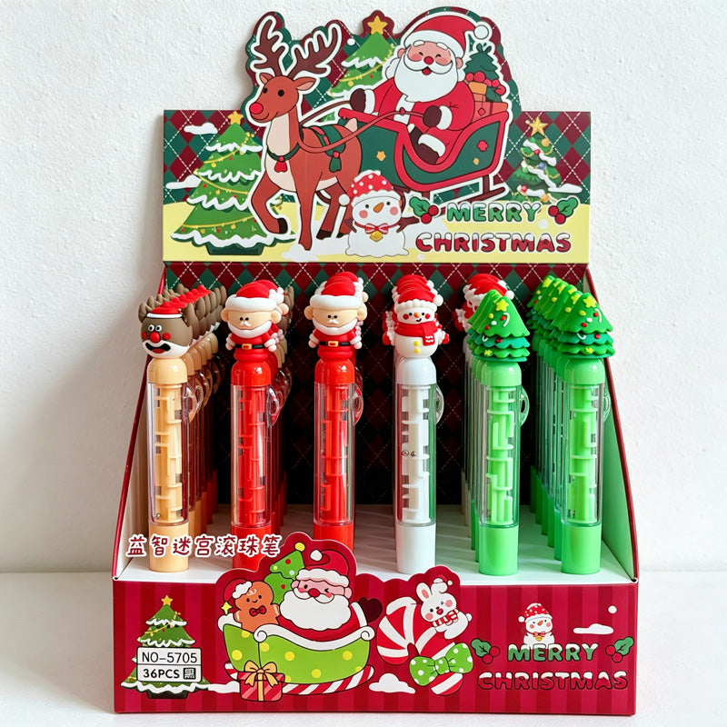 CouldNook Christmas Maze Ballpoint Pen - Clear Puzzle Barrel and Festive Topper