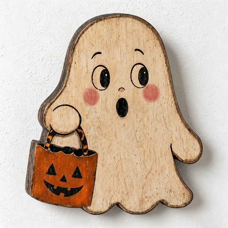 CouldNook Halloween Wooden Tabletop Block‑Ghost Black Cat Pumpkin Haunted House Decor