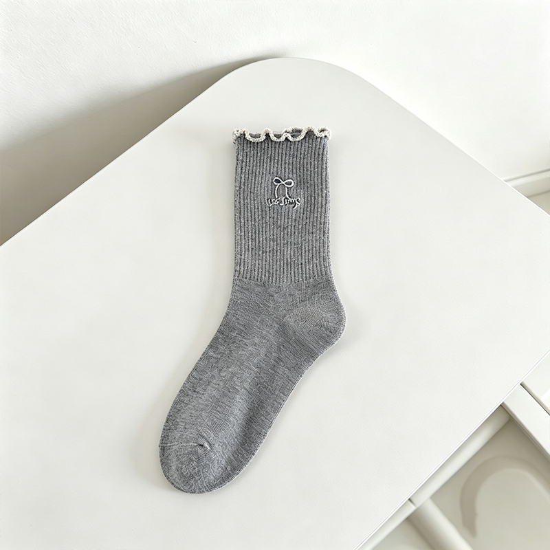 CouldNook Cozy Embroidered Scallop Crew Socks - Everyday Footwear Accent