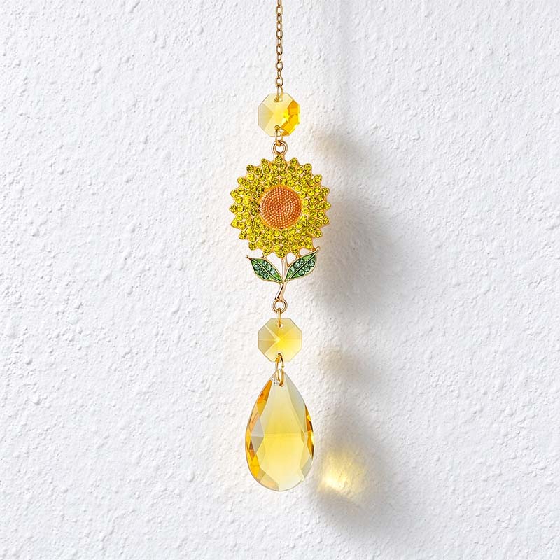 CouldNook Flower Teardrop Suncatcher - Jeweled Bloom And Linked Faceted Drop