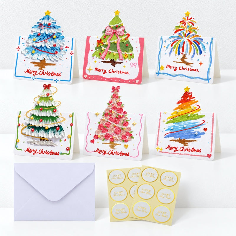 CouldNook Painted Christmas Tree Greeting Card - Colorful Cutout Top