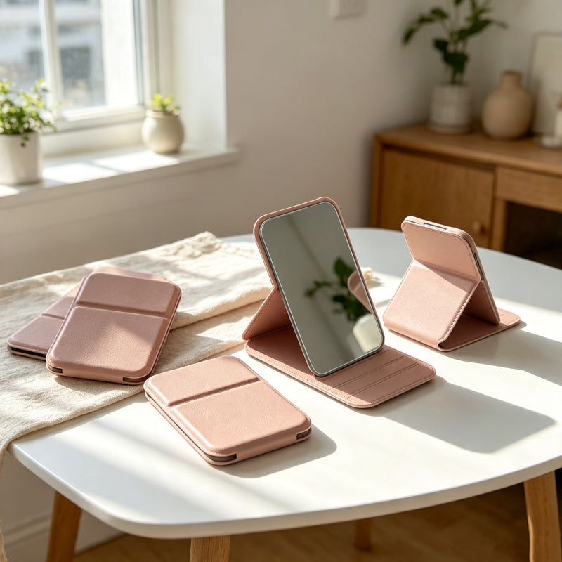 CouldNook Rounded Folding Compact Mirror - Fold-Out Tabletop Stand