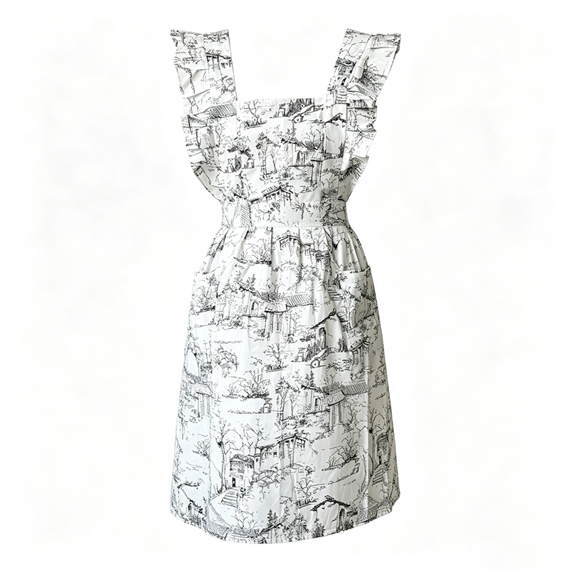 CouldNook Toile Ruffle Apron - Storybook Home Kitchen Silhouette