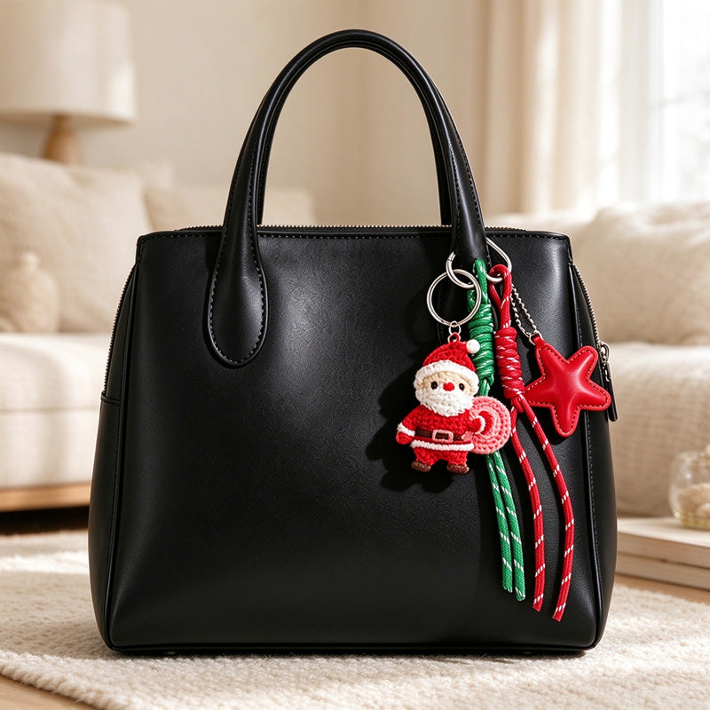Christmas Keychain Bag Charm with Knotted Cord Tails