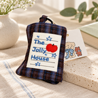 CouldNook Plaid Jewelry Organizer - Folding Fabric Case and Apple Patch Detail