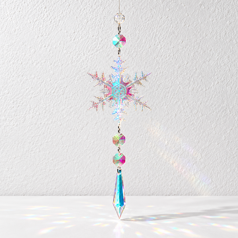 CouldNook Snowflake Suncatcher - Iridescent Facets and Shaped Glass Pendant Ends