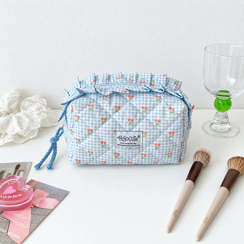 CouldNook Cherry Gingham Makeup Pouch - Ruffled Zipper Edge