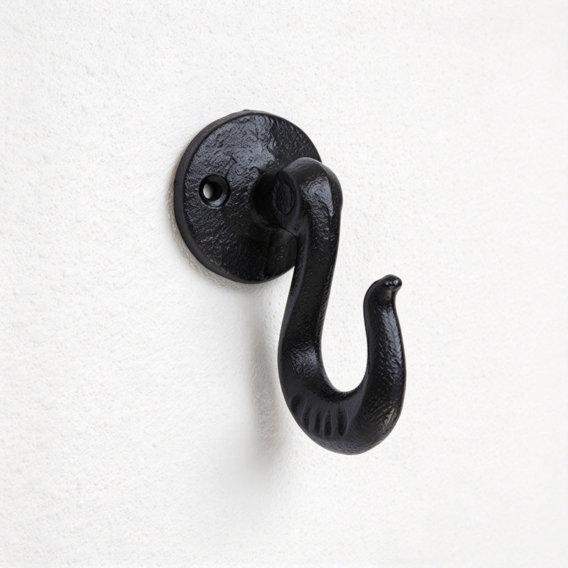 CouldNook Cast Iron Wall Hook - Curved Arm and Round Backplate
