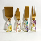 CouldNook Floral Cheese Serving Utensils - Clear Resin Handles and Shaped Heads