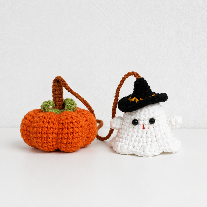 CouldNook Yarn Ghost Hanging Ornament - Pumpkin Pairs and Witch Hats