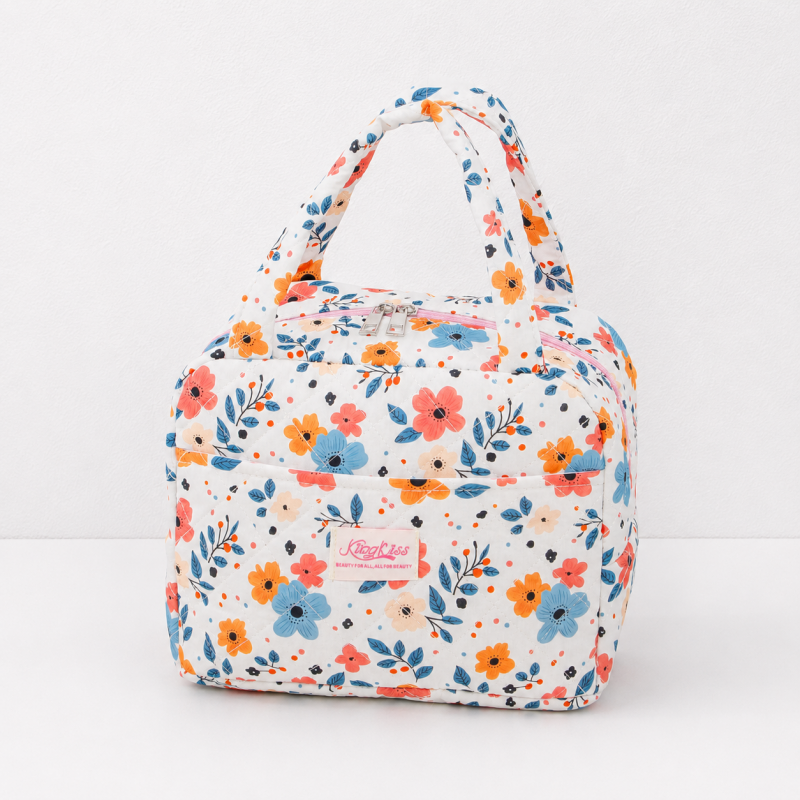 CouldNook Quilted Floral Lunch Bag - Front Pocket and Carry Handles