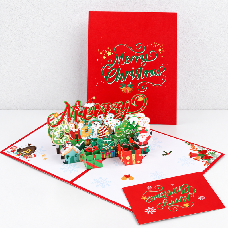 CouldNook Christmas Pop-Up Greeting Card - Layered Lettering and Festive Scene
