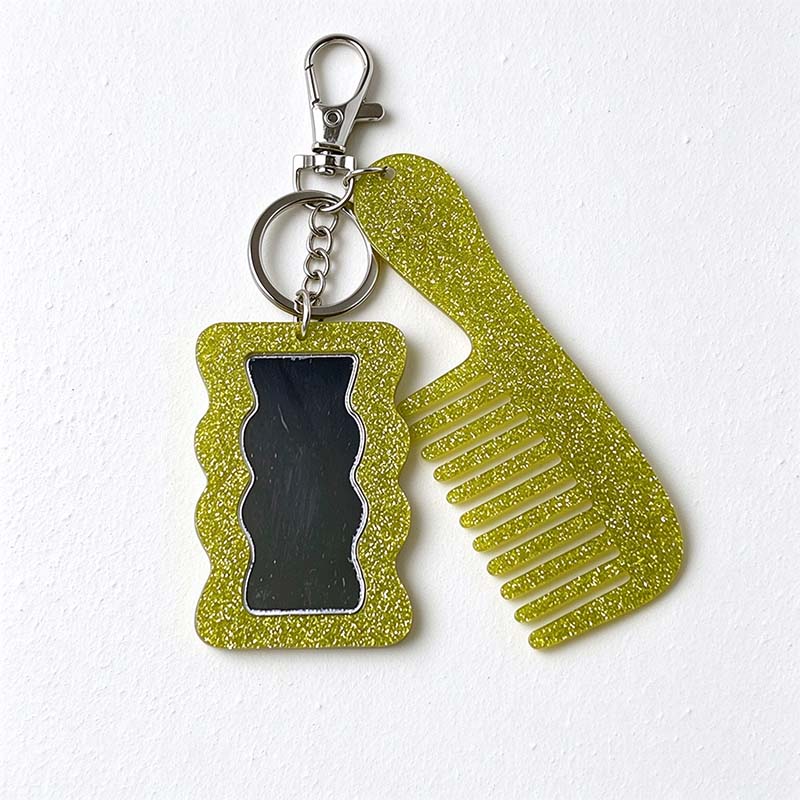 CouldNook Glitter Mirror Comb Keychain - Wavy Rectangle