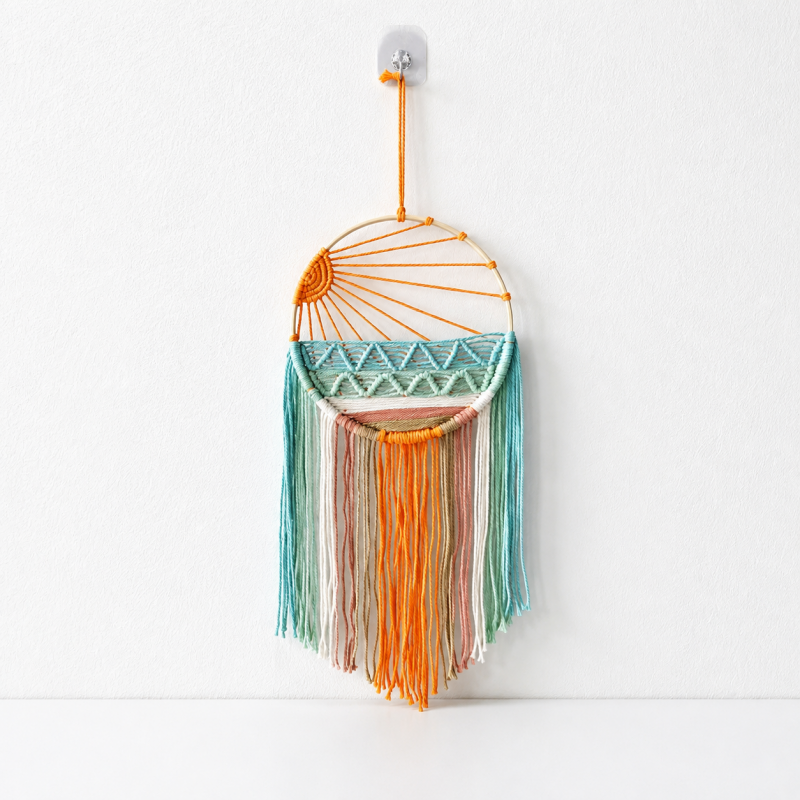 CouldNook Woven Sun Wall Hanging - Mint and Orange Fringe