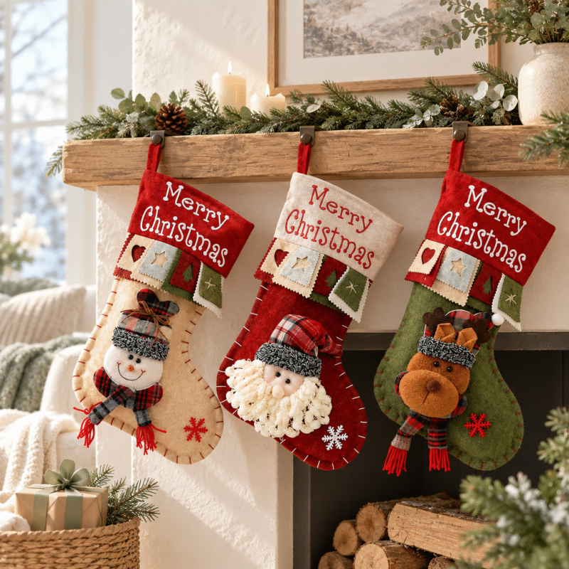 CouldNook Character Christmas Stocking - Raised Festive Face