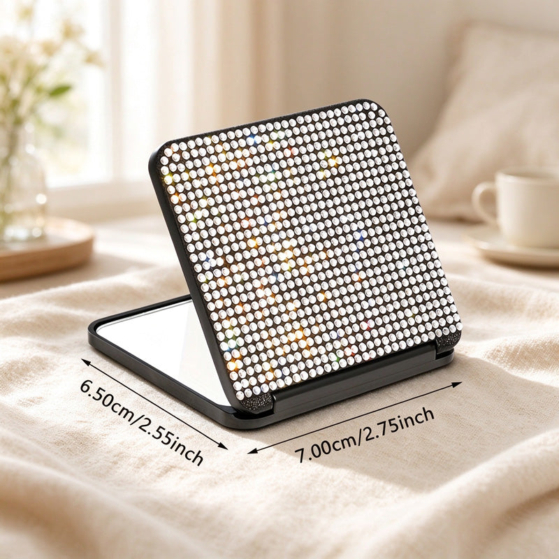 Rhinestone Folding Compact Mirror with Dual Reflective Panels