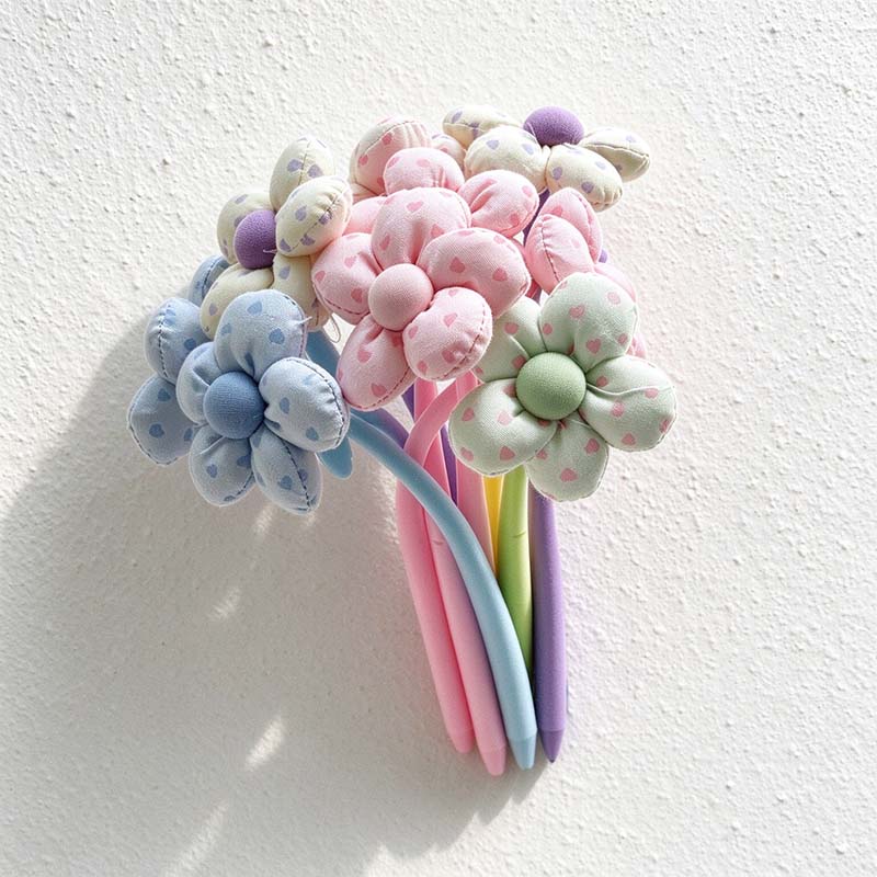 CouldNook Fabric Flower Gel Pen - Padded Petals And Curved Leafy Stem