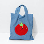 CouldNook Denim Tomato Embroidered Tote Bag - Interior Pockets