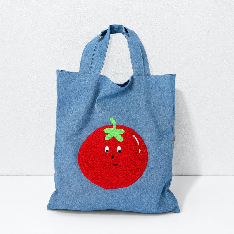 CouldNook Denim Tomato Embroidered Tote Bag - Interior Pockets