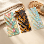 CouldNook Rectangular Marble Acetate Comb‑Wide Tooth Hair Comb