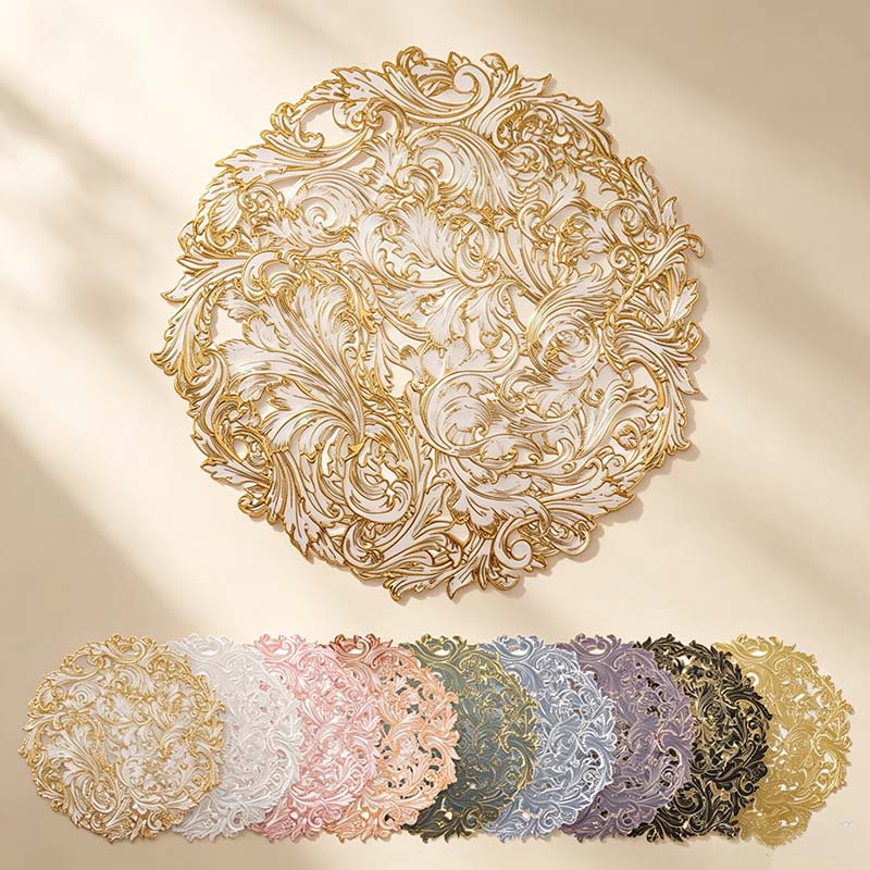 CouldNook Round PVC Placemat - Metallic Scrollwork Color Designs