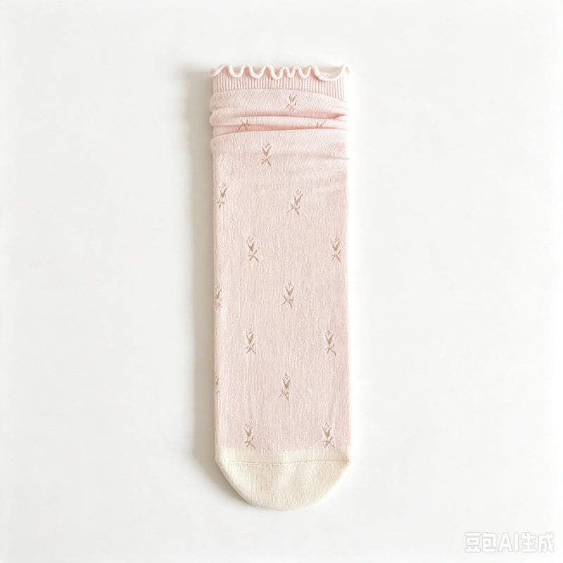 CloudNook Cotton Blend Seamless Breathable Floral Mid-Calf Crew Socks