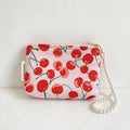 CouldNook Cherry Beaded Handle Pouch - Textured Motifs And Pearl-Look Loop