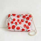 CouldNook Cherry Beaded Handle Pouch - Textured Motifs And Pearl-Look Loop