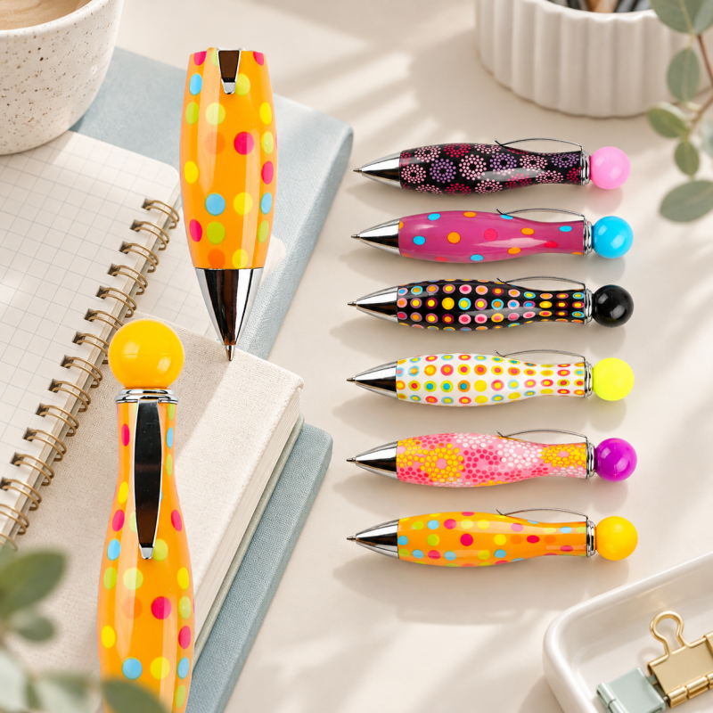 CouldNook Bowling Pin Ballpoint Pen - Colorful Dots and Round Top