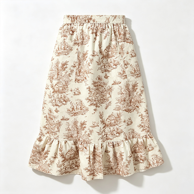 CouldNook Pink Toile Waist Apron - Flowing Ruffle Serving Layer