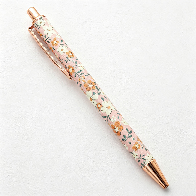 CouldNook Floral Ballpoint Pen - Wrapped Barrel and Metallic-Tone Clip Details
