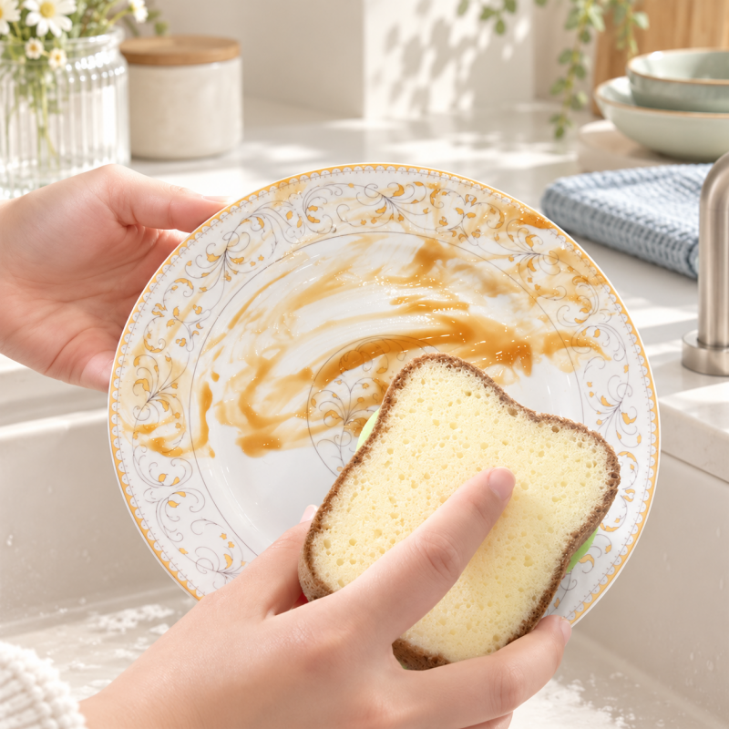 Sandwich Dishwashing Sponge with Layered Filling Details