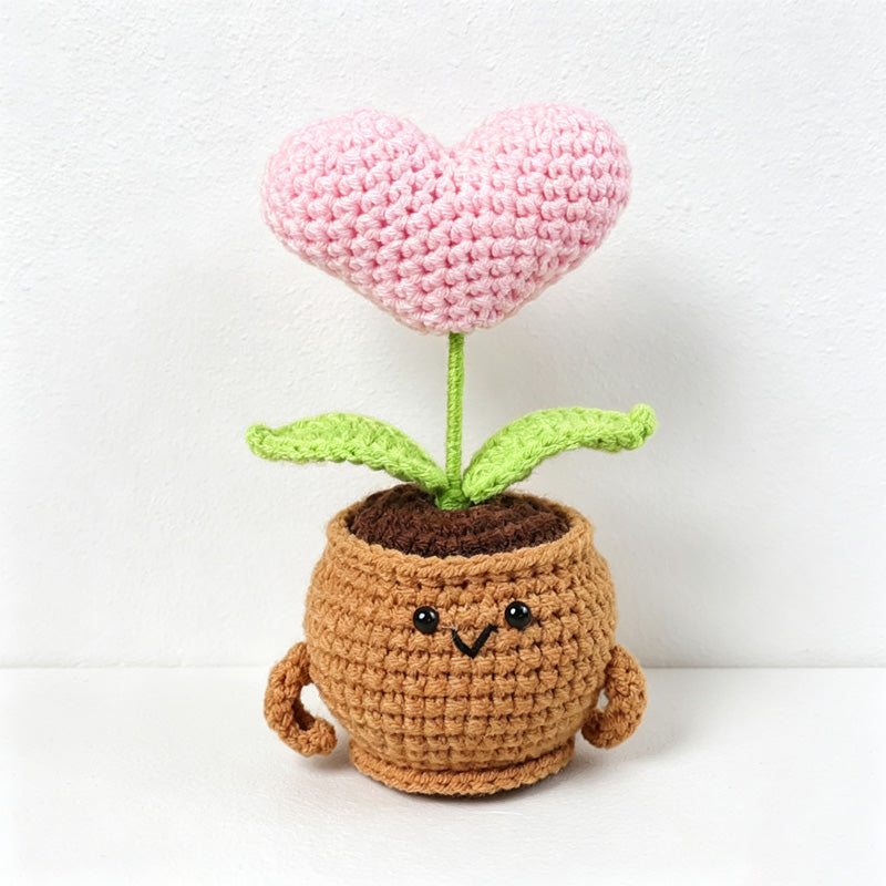 CouldNook Yarn Flower Planter Ornament - Heart and Bloom Stems