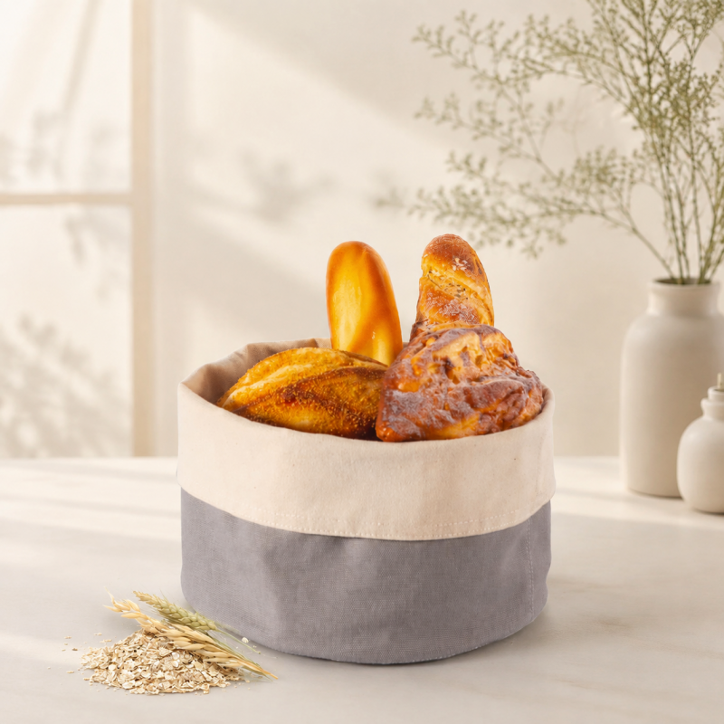 CouldNook Cotton Canvas Bread Basket - Round Two Tone Storage