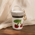 CouldNook Cherry Rhinestone Coin Purse Keychain - Curved Top Handle