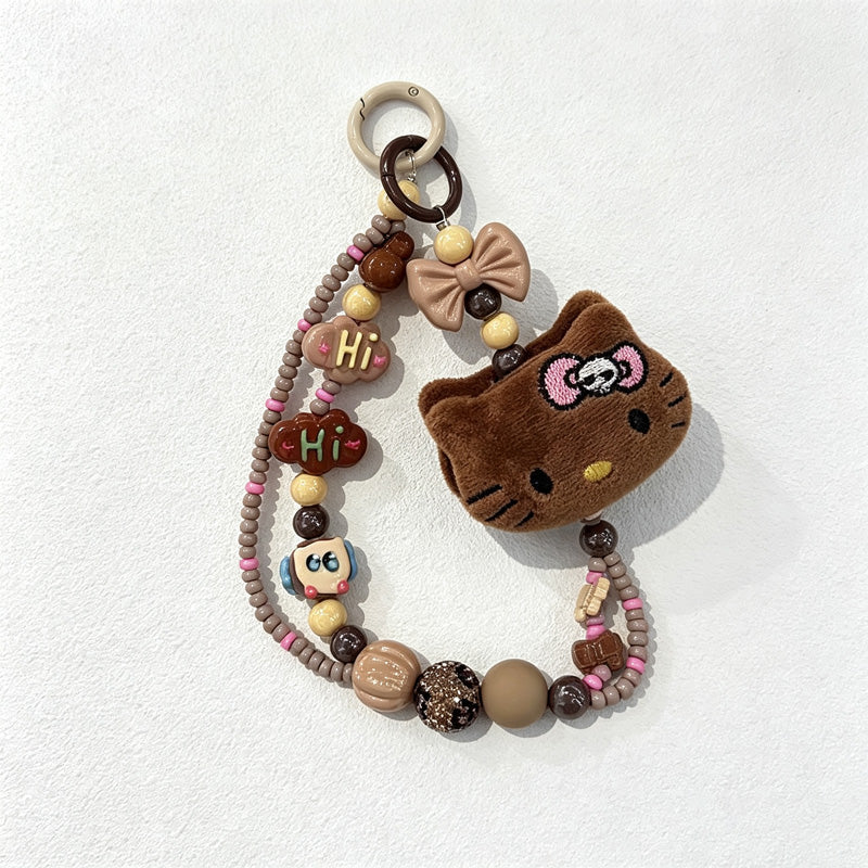 CloudNook Beaded Phone Wrist Strap-Plush Cartoon Cat Pendant