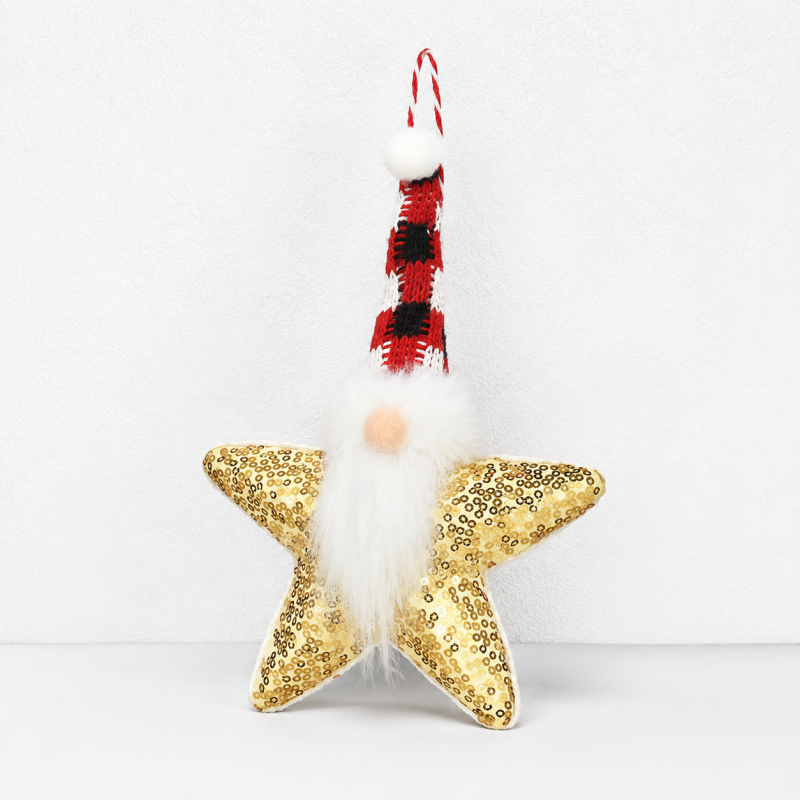 CouldNook Christmas Star Gnome Ornament - Sequins and Long Plaid Hat