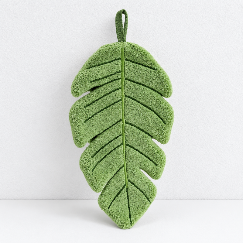 CouldNook Leaf Hand Towel - Coral Fleece and Stitched Veins