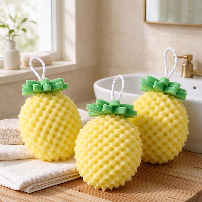 CouldNook Pineapple Bath Sponge - Textured Yellow Body and Green Top