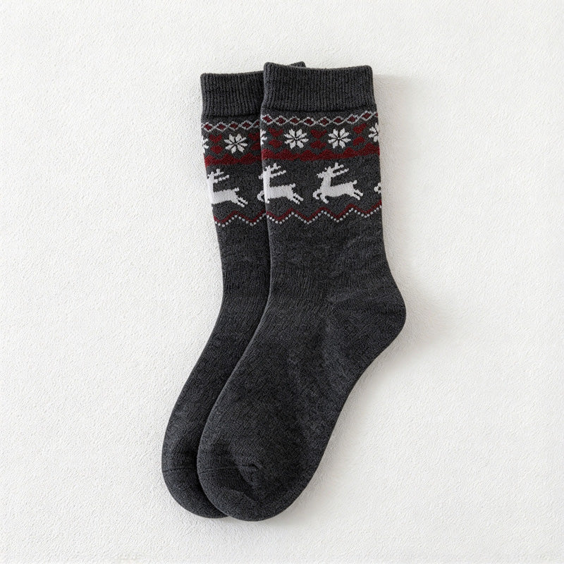 CouldNook Reindeer Pattern Crew Socks - Snowflake Bands And Heathered Body