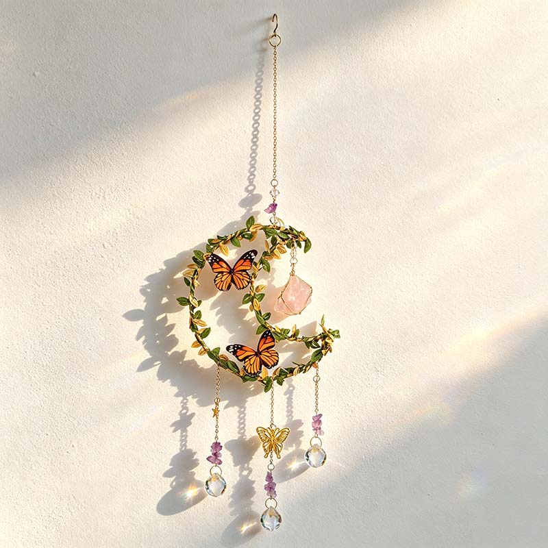 CouldNook Botanical Suncatcher - Butterfly Accents On Leaf Wrapped Frames