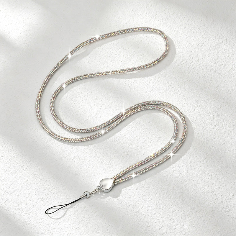 CouldNook Rhinestones Set Crossbody Phone Strap with Heart-Shaped Links
