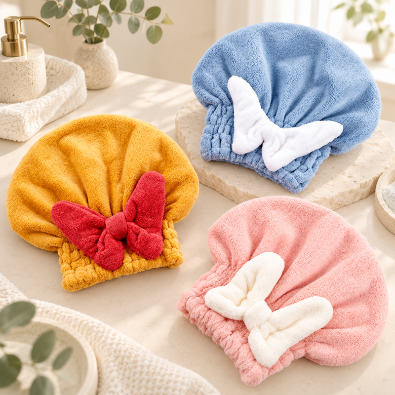 CouldNook Hair Drying Cap - Contrasting Plush Bow