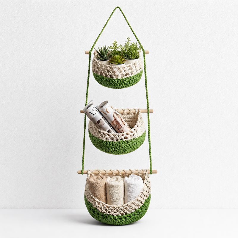 CouldNook Three-Tier Hanging Storage Basket - Woven Cotton Pockets