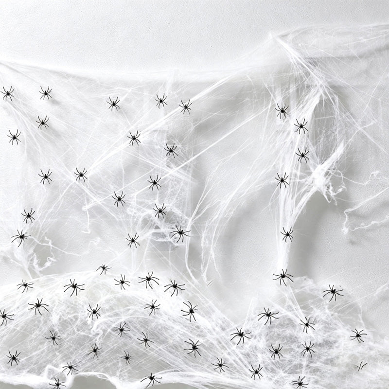 CloudNook 300g White Spider Web – Halloween Decoration with 100 Spiders
