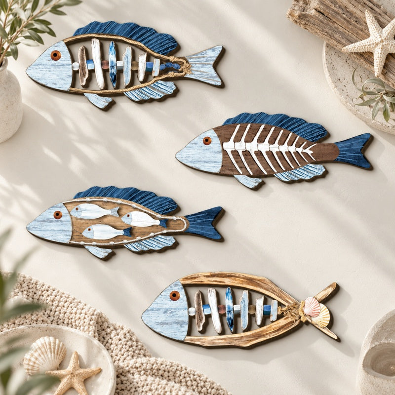 CouldNook Fish Wall Plaque - Painted Motifs and Shaped Outline